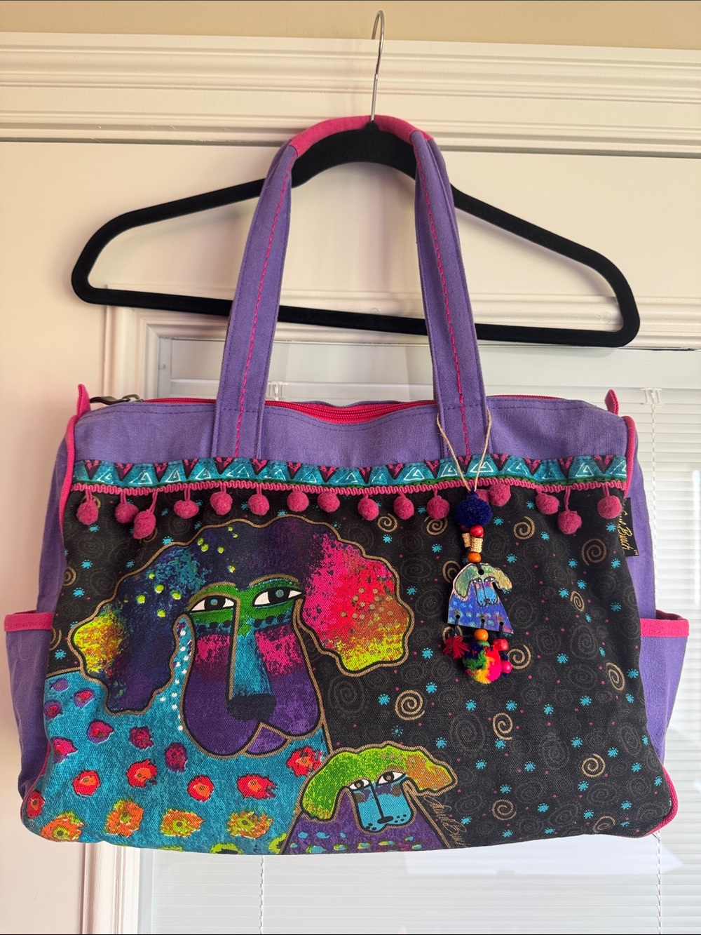 Lauren Burch Purple & Pink Pom-Pom DOG Tote Bag